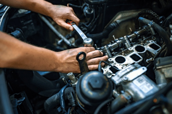 Mechanic repairing the engine / Mechanik naprawiający silnik